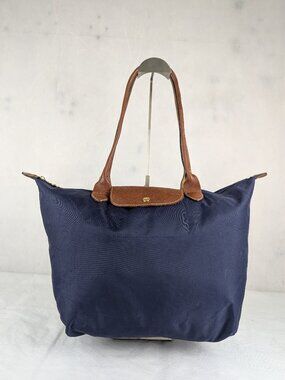Longchamp Le Pliage Blue Nylon Tote Bag Handbag Shoulder Travel Pre-Owned Used